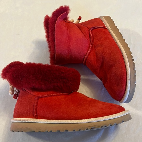 7 Ugg Selene Boot Red Suede Nautical Rope Back Accent warm rare excellent condit - Picture 13 of 15